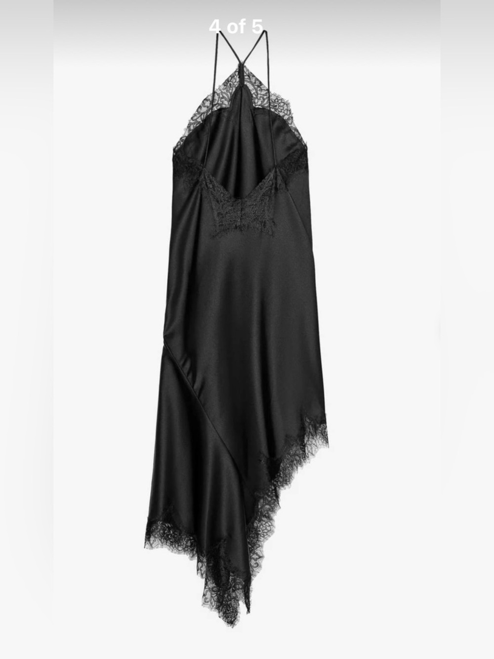 ZARA NEW WOMAN HALTER ASYMMETRIC ZW COLL. SATIN LACE DRESS BLACK 5919/201/800 - Picture 5 of 16
